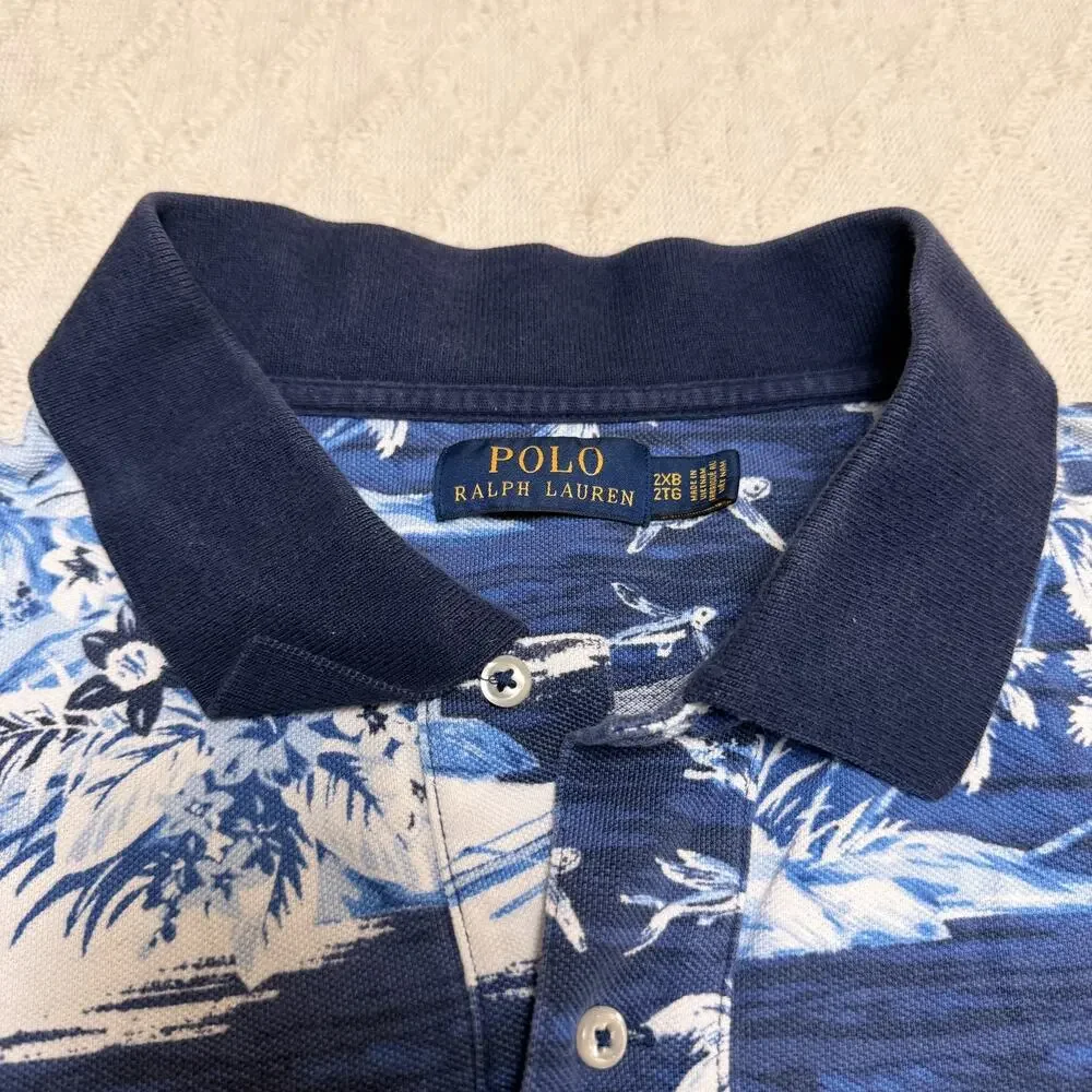 POLO RALPH LAUREN Polo Shirt Men Large Blue Hawaiian Tropical Fishing Resort 2XB